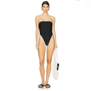 Strapless Black One Piece with White Trim